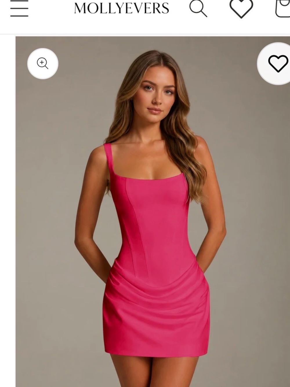MOLLYEVERS Fuchsia Square-Neck Mini Dress